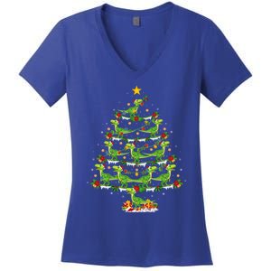 Holiday Xmas Lighting Santa Velociraptors Christmas Tree Gift Women's V-Neck T-Shirt