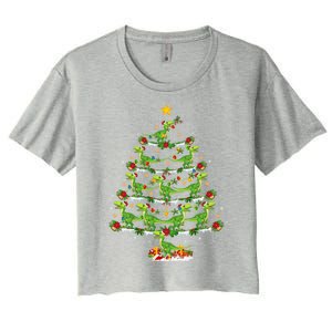 Holiday Xmas Lighting Santa Velociraptors Christmas Tree Gift Women's Crop Top Tee