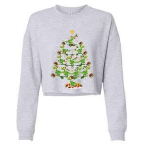 Holiday Xmas Lighting Santa Velociraptors Christmas Tree Gift Cropped Pullover Crew