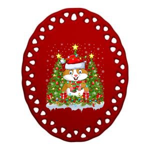 Hamster Xmas Lights Santa Hamster Christmas Tree Cool Gift Ceramic Oval Ornament