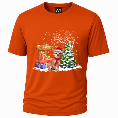 Holiday Xmas Light Santa Chihuahua Dog Christmas Tree Great Gift Cooling Performance Crew T-Shirt