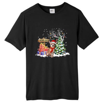 Holiday Xmas Light Santa Chihuahua Dog Christmas Tree Great Gift Tall Fusion ChromaSoft Performance T-Shirt