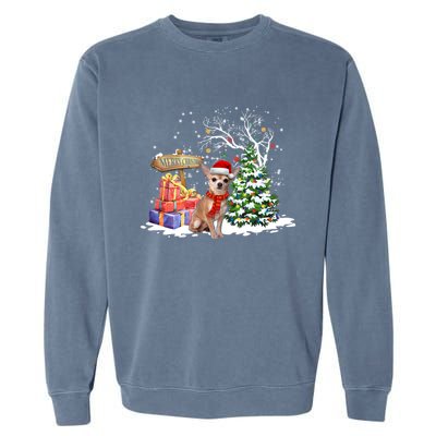 Holiday Xmas Light Santa Chihuahua Dog Christmas Tree Great Gift Garment-Dyed Sweatshirt