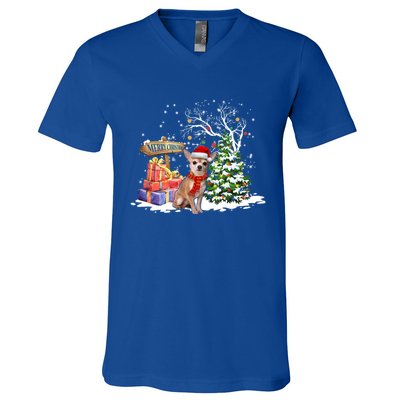 Holiday Xmas Light Santa Chihuahua Dog Christmas Tree Great Gift V-Neck T-Shirt