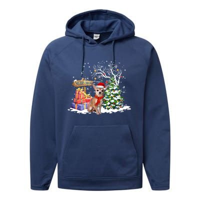 Holiday Xmas Light Santa Chihuahua Dog Christmas Tree Great Gift Performance Fleece Hoodie