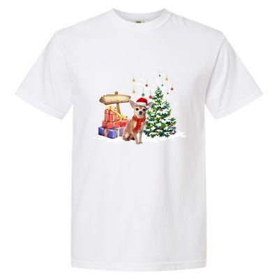 Holiday Xmas Light Santa Chihuahua Dog Christmas Tree Great Gift Garment-Dyed Heavyweight T-Shirt