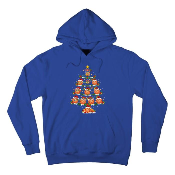 Holiday Xmas Lighting Santa Basketball Christmas Tree Meaningful Gift Tall Hoodie