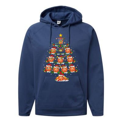 Holiday Xmas Lighting Santa Basketball Christmas Tree Meaningful Gift Performance Fleece Hoodie