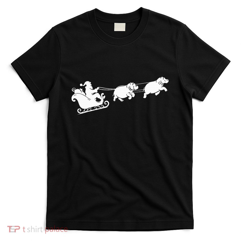Hippopotamus Xmas Santa Sleigh Hippos Christmas T-Shirt