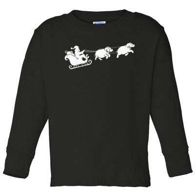 Hippopotamus Xmas Santa Sleigh Hippos Christmas Toddler Long Sleeve Shirt