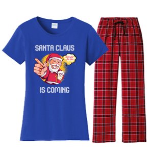 Hilarious Xmas Santa Claus Is Coming Ugly Christmas Gift Women's Flannel Pajama Set