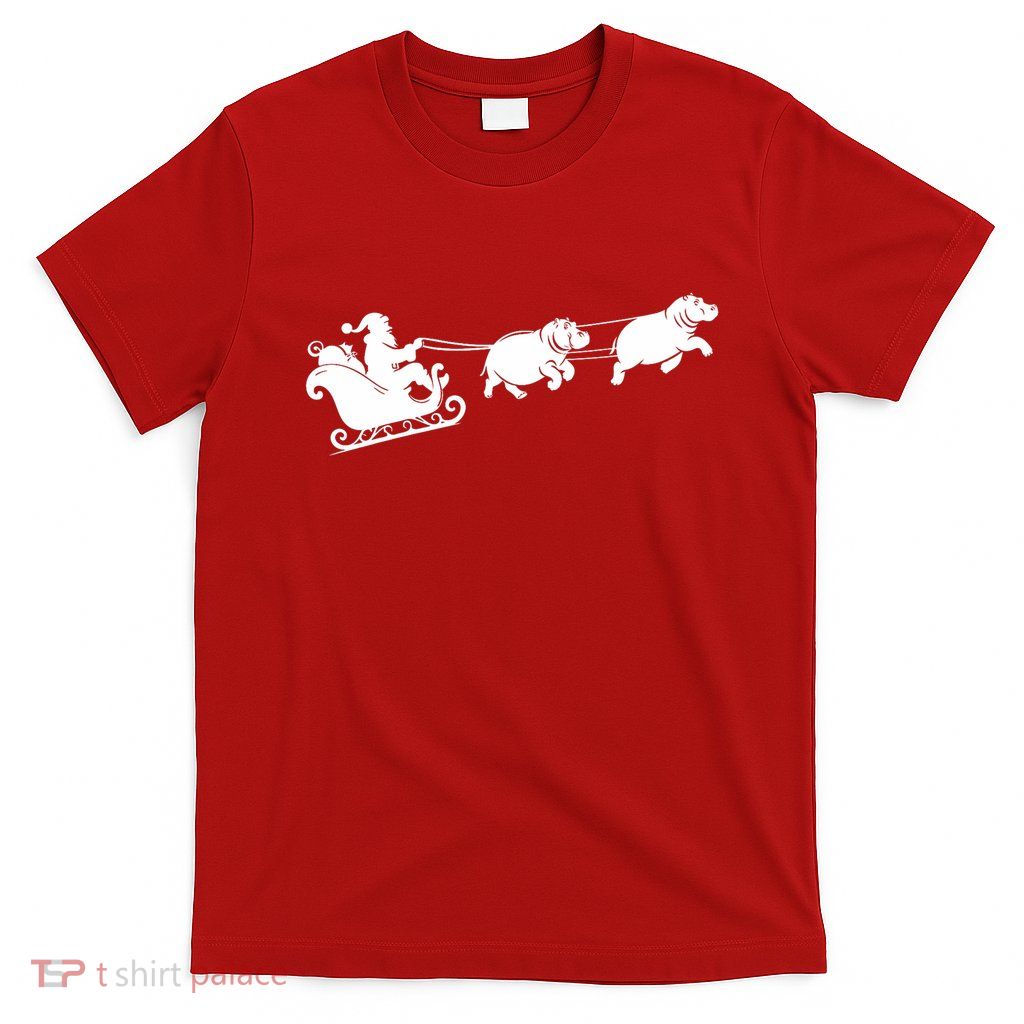 Hippopotamus Xmas Santa Sleigh Hippos Christmas T-Shirt