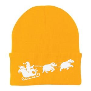 Hippopotamus Xmas Santa Sleigh Hippos Christmas Knit Cap Winter Beanie