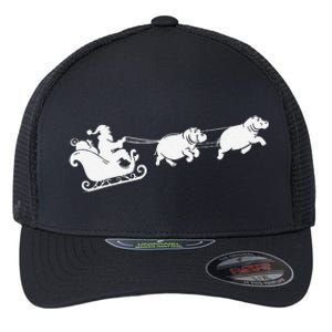 Hippopotamus Xmas Santa Sleigh Hippos Christmas Flexfit Unipanel Trucker Cap