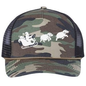 Hippopotamus Xmas Santa Sleigh Hippos Christmas Retro Rope Trucker Hat Cap