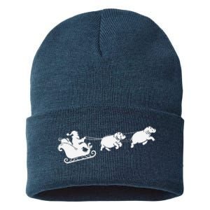 Hippopotamus Xmas Santa Sleigh Hippos Christmas Sustainable Knit Beanie