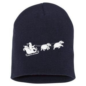 Hippopotamus Xmas Santa Sleigh Hippos Christmas Short Acrylic Beanie