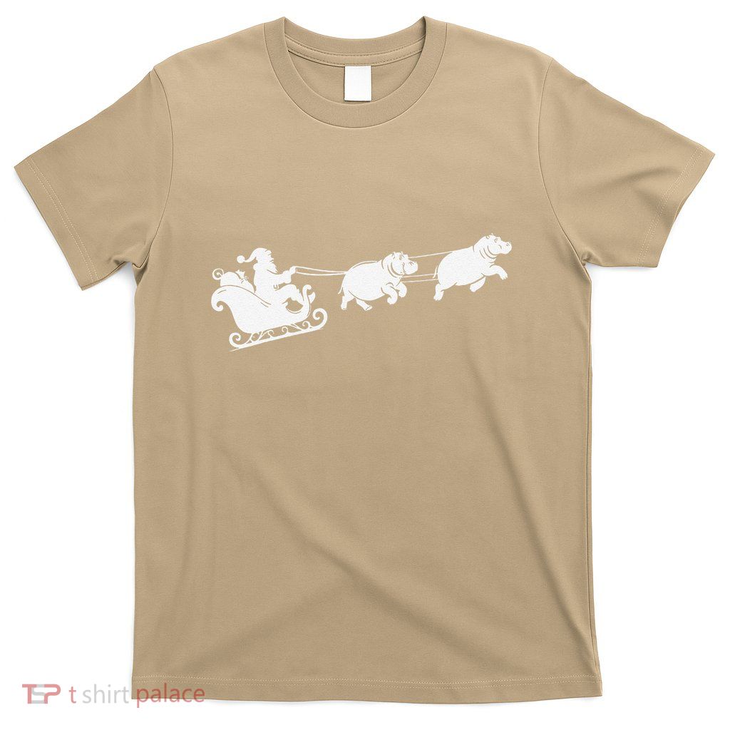 Hippopotamus Xmas Santa Sleigh Hippos Christmas T-Shirt