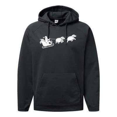 Hippopotamus Xmas Santa Sleigh Hippos Christmas Performance Fleece Hoodie