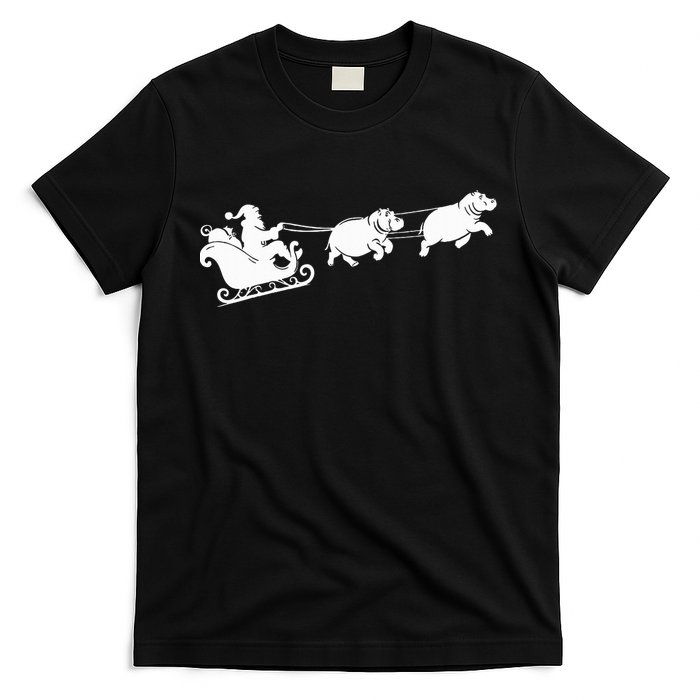 Hippopotamus Xmas Santa Sleigh Hippos Christmas T-Shirt