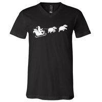 Hippopotamus Xmas Santa Sleigh Hippos Christmas V-Neck T-Shirt