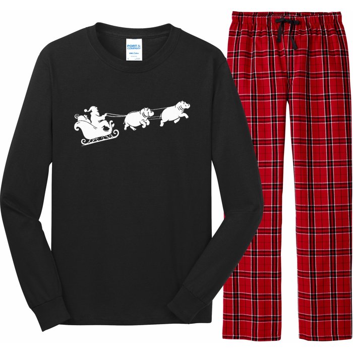 Hippopotamus Xmas Santa Sleigh Hippos Christmas Long Sleeve Pajama Set