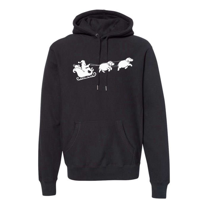 Hippopotamus Xmas Santa Sleigh Hippos Christmas Premium Hoodie