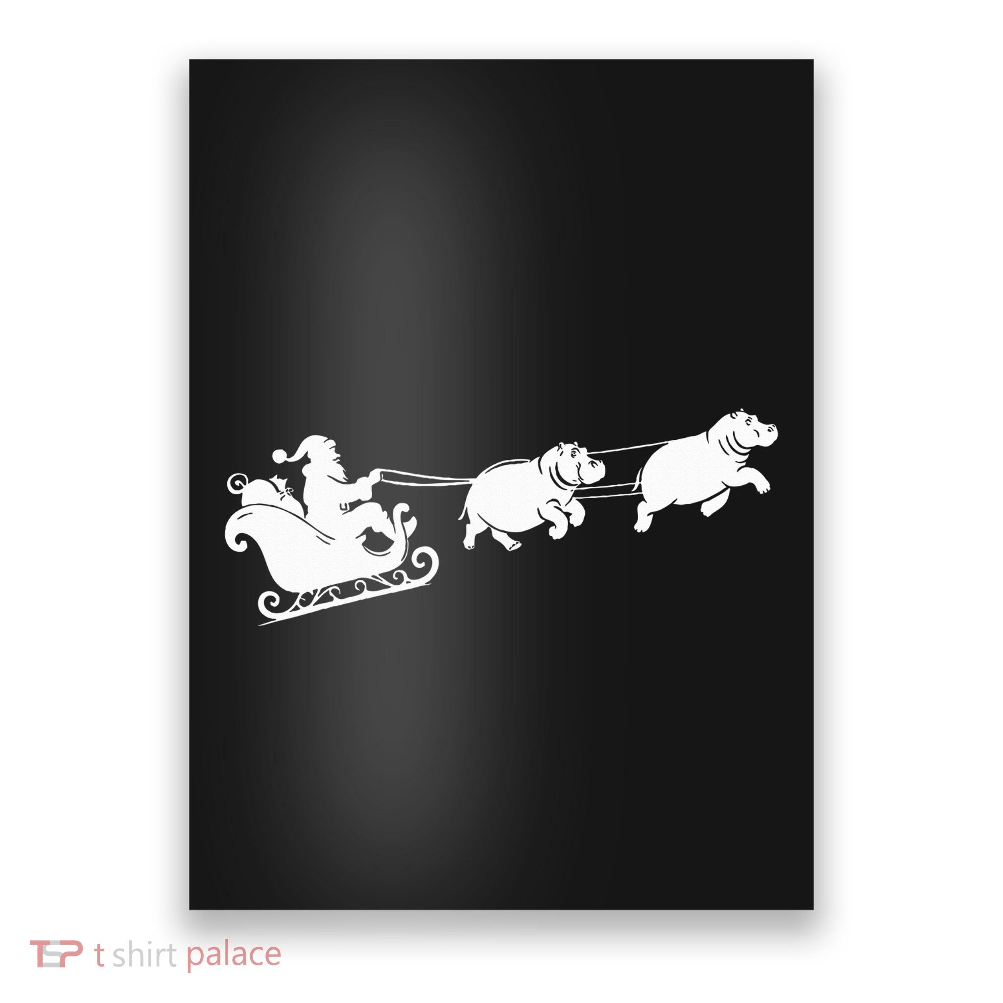 Hippopotamus Xmas Santa Sleigh Hippos Christmas Poster