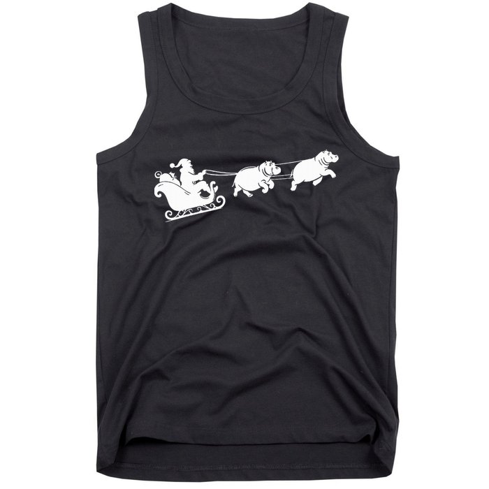 Hippopotamus Xmas Santa Sleigh Hippos Christmas Tank Top