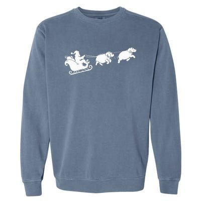 Hippopotamus Xmas Santa Sleigh Hippos Christmas Garment-Dyed Sweatshirt