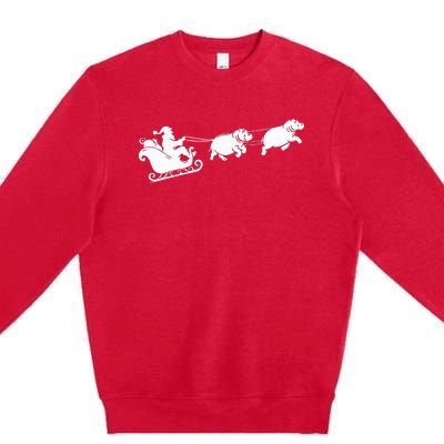 Hippopotamus Xmas Santa Sleigh Hippos Christmas Premium Crewneck Sweatshirt