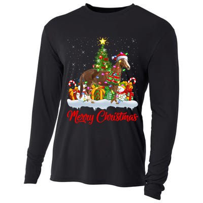 Horse Xmas Tree Lighting Santa Horse Christmas Gift Cooling Performance Long Sleeve Crew