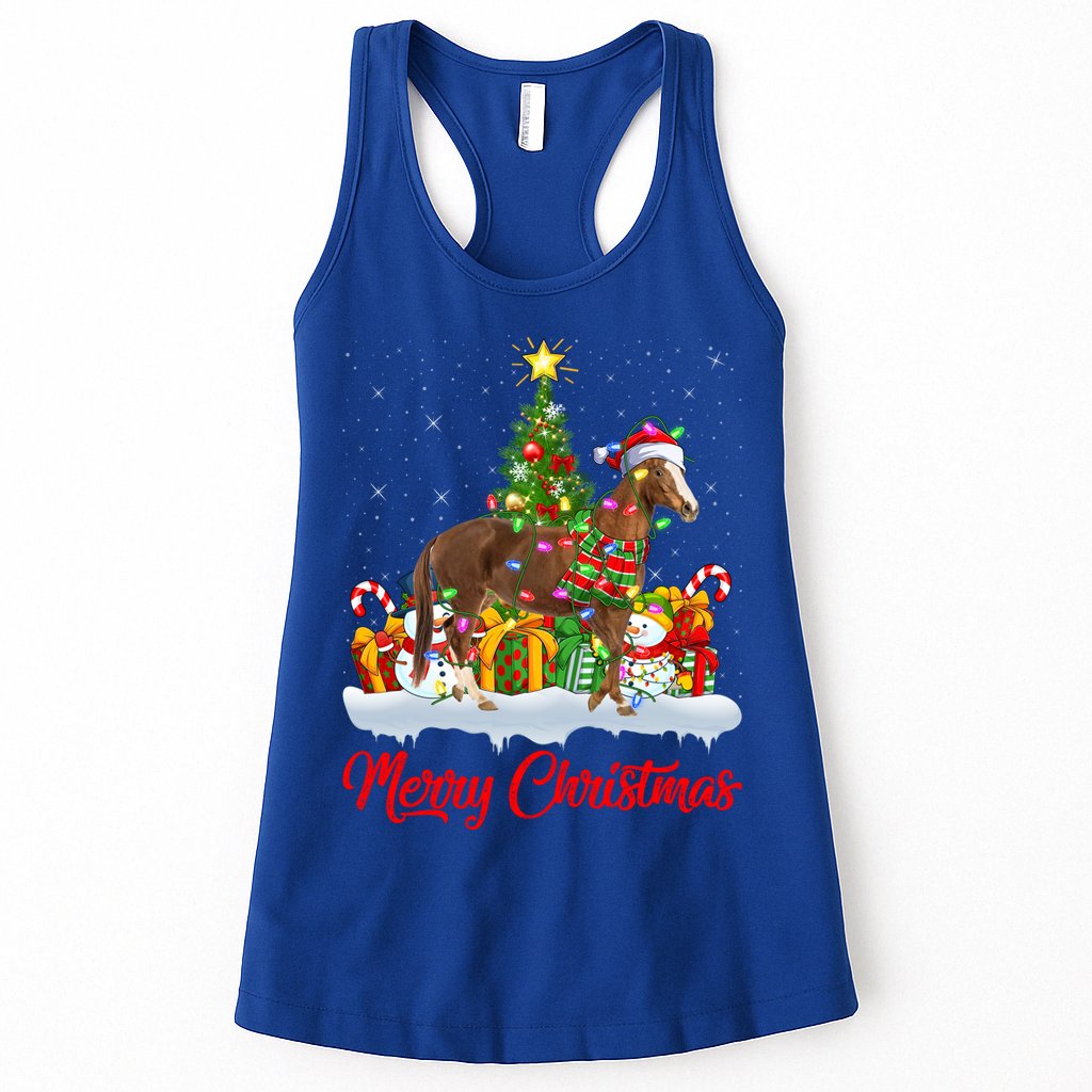 Horse Xmas Tree Lighting Santa Horse Christmas Gift Womens Tank Top