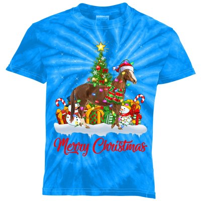 Horse Xmas Tree Lighting Santa Horse Christmas Gift Kids Tie-Dye T-Shirt