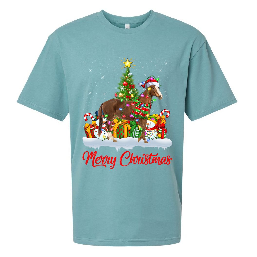Horse Xmas Tree Lighting Santa Horse Christmas Gift Sueded Cloud Jersey T-Shirt