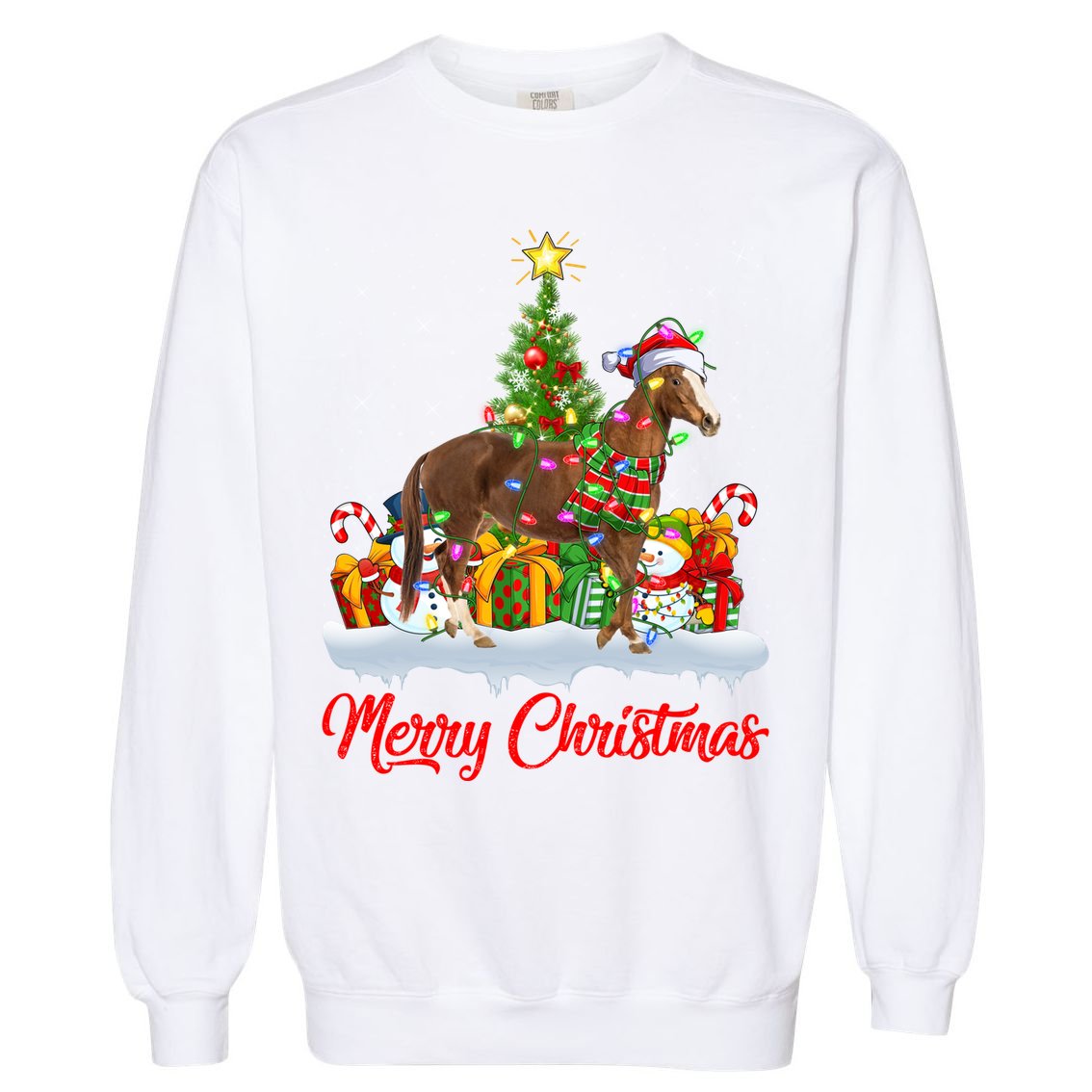 Horse Xmas Tree Lighting Santa Horse Christmas Gift Garment-Dyed Sweatshirt