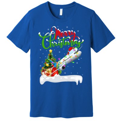 Holiday Xmas Tree Lighting Santa Hat Airplane Christmas Gift Premium T-Shirt