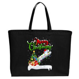 Holiday Xmas Tree Lighting Santa Hat Airplane Christmas Gift Cotton Canvas Jumbo Tote