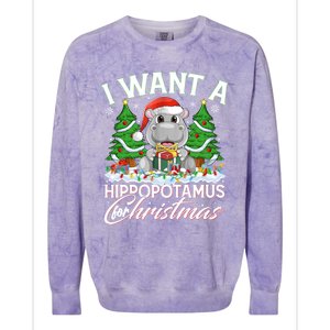 Hippo Xmas Tree Lighting I Want A Hippopotamus For Christmas Gift Colorblast Crewneck Sweatshirt