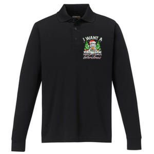 Hippo Xmas Tree Lighting I Want A Hippopotamus For Christmas Gift Performance Long Sleeve Polo