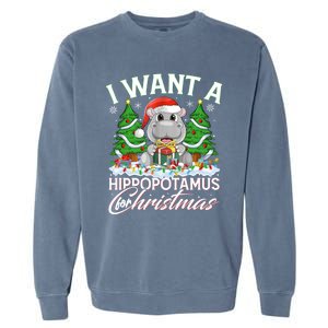 Hippo Xmas Tree Lighting I Want A Hippopotamus For Christmas Gift Garment-Dyed Sweatshirt