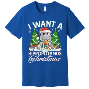 Hippo Xmas Tree Lighting I Want A Hippopotamus For Christmas Gift Premium T-Shirt