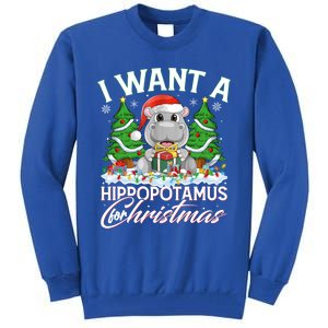 Hippo Xmas Tree Lighting I Want A Hippopotamus For Christmas Gift Tall Sweatshirt