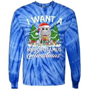 Hippo Xmas Tree Lighting I Want A Hippopotamus For Christmas Gift Tie-Dye Long Sleeve Shirt