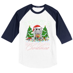 Hippo Xmas Tree Lighting I Want A Hippopotamus For Christmas Gift Baseball Sleeve Shirt