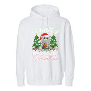 Hippo Xmas Tree Lighting I Want A Hippopotamus For Christmas Gift Garment-Dyed Fleece Hoodie