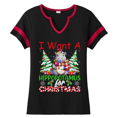 Hippo Xmas Tree Lights I Want A Hippopotamus For Christmas Gift Ladies Halftime Notch Neck Tee