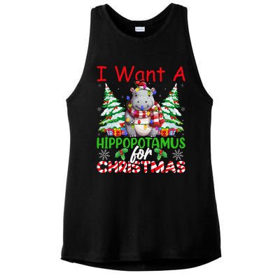 Hippo Xmas Tree Lights I Want A Hippopotamus For Christmas Gift Ladies PosiCharge Tri-Blend Wicking Tank