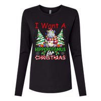 Hippo Xmas Tree Lights I Want A Hippopotamus For Christmas Gift Womens Cotton Relaxed Long Sleeve T-Shirt