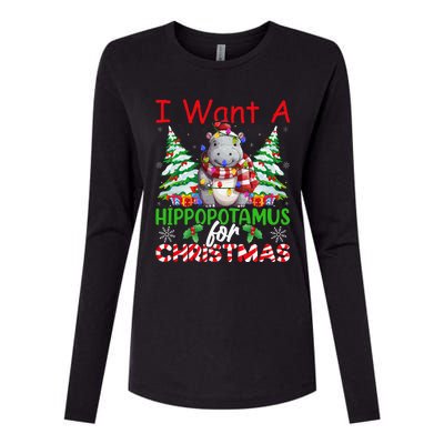 Hippo Xmas Tree Lights I Want A Hippopotamus For Christmas Gift Womens Cotton Relaxed Long Sleeve T-Shirt